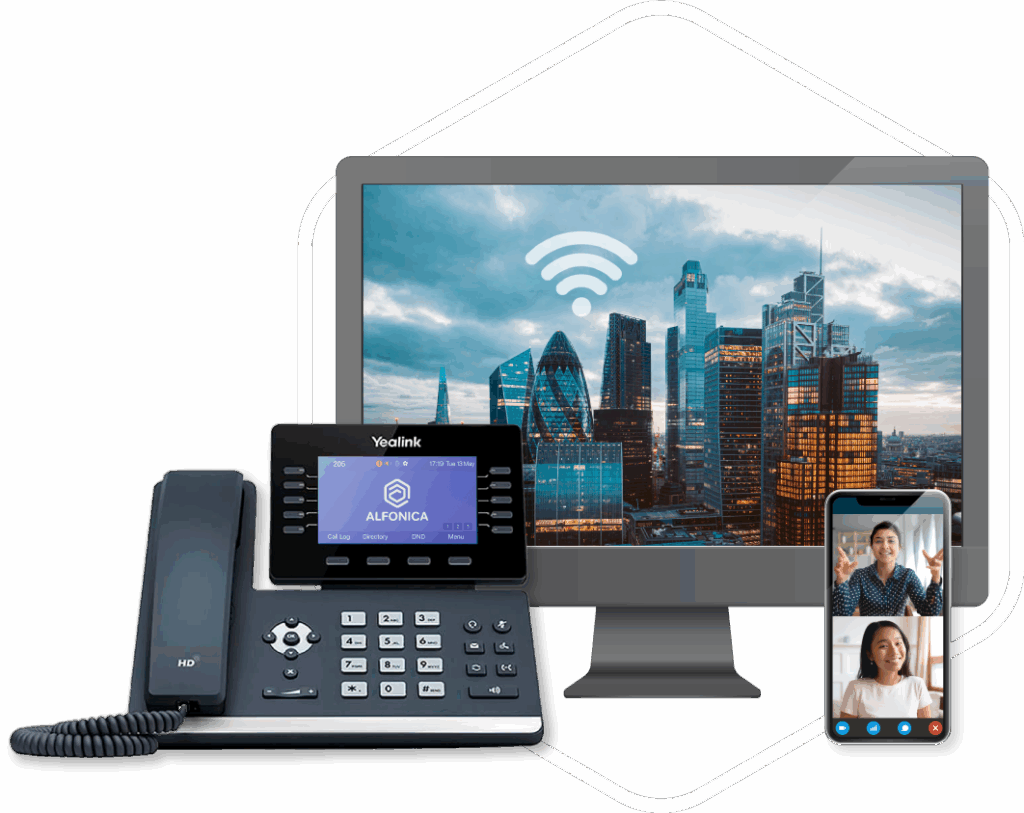 Desk Phone, Mobile and Computer